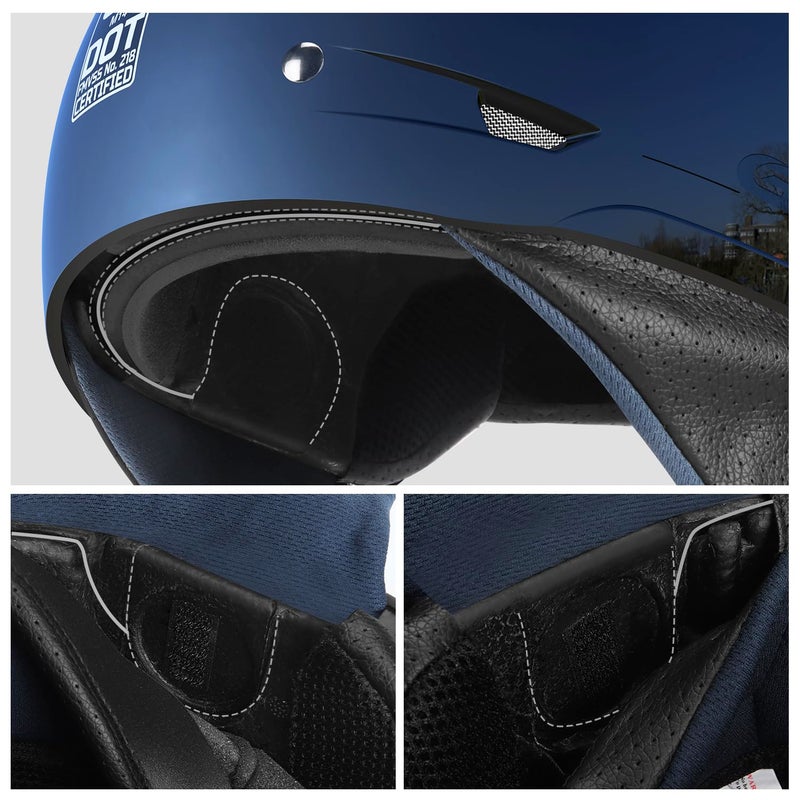 GLX M14 Open Face Motorcycle Helmet - Black, Medium - DOT Approved - Image 2